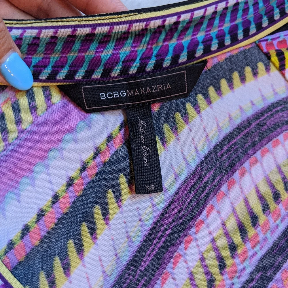 BCBGMAXAZRIA Multicolor V-Neck Long Sleeve Dress - Picture 5 of 6